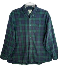 LL Bean Flannel Shirt Mens XXL Green Blue Plaid Button Down Pocket 0 BHF4 - Picture 1 of 7
