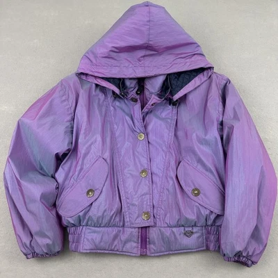 Chaqueta Obermeyer Vintage Mujer 6 Púrpura Iridiscente Capucha Abrigo Esquí Años 90 Retro Foto 1 de 4