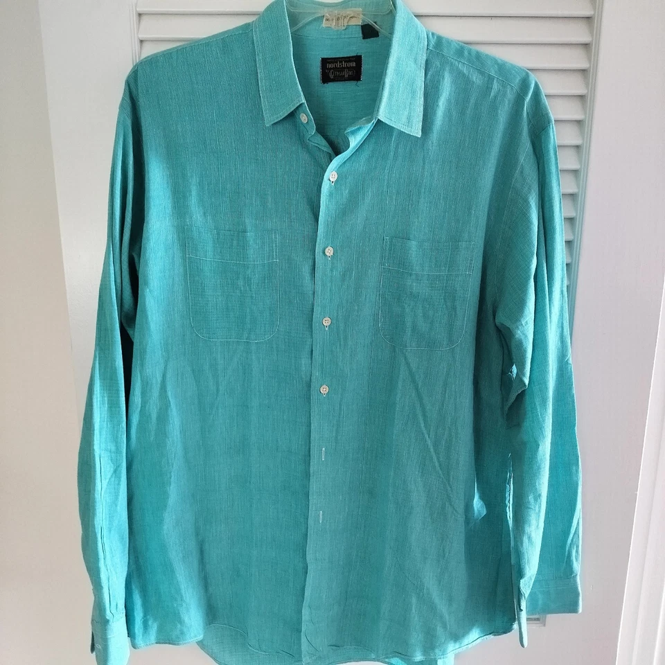 Gitman Bros Vintage Madras Cotton Seafoam Green Button Down Shirt XL - Image 1 of 4