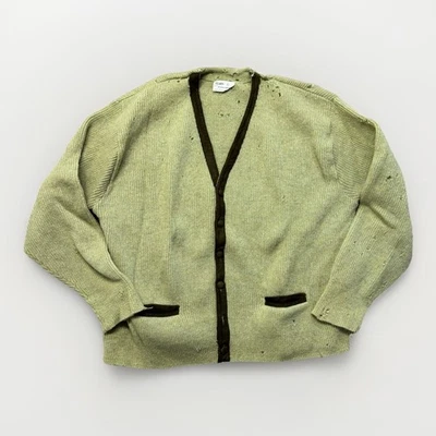 Vintage 50s Sears Wool Cardigan Mens M Thrashed Distressed Work Wear Holes - Image 1 of 4