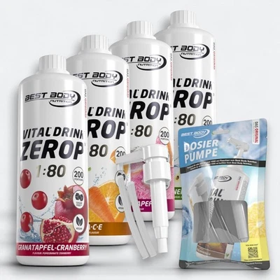 Best Body Nutrition Vital Drink  Zerop Sirup 4er Set + 1 Dosierpumpe 11,68€/L - Bild 1 von 2