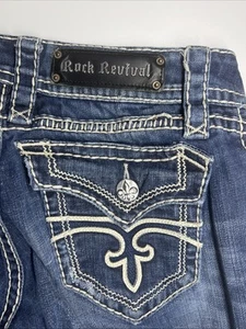Rock Revival Bianca Jeans Damen 28 blau Boot Cut Logo bestickt schwere Nähte - Bild 1 von 15