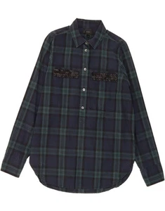 J. CREW Womens Oversized Pullover Shirt US 2 XS Navy Blue Check Cotton CM02 - Picture 1 of 3
