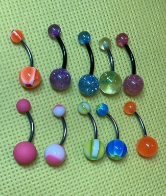 Винтажный лот из 10 колец для пупка - многоцветные - как показано - Изображение 1 из 4