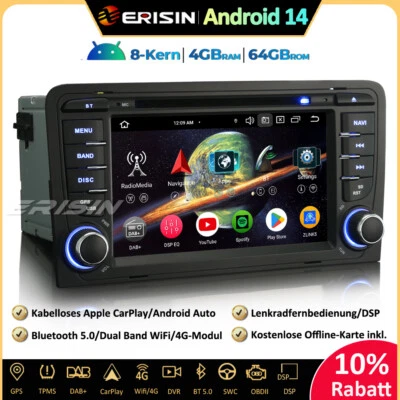 8-Kern 64GB DAB+Android 14 Autoradio GPS CarPlay Wifi Für AUDI A3 S3 RS3 RNSE-PU - Bild 1 von 4
