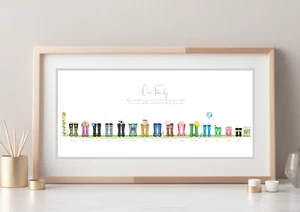 Our Family Panoramic Wellington Boots Family Welly Tree Print gift for Mum Dad - Picture 1 of 10
