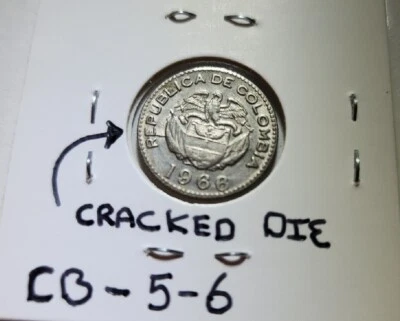 1966 Republica De Columbia 10 Centavos Diez Coin CRACKED BROKEN DIE ERROR - Image 1 of 4