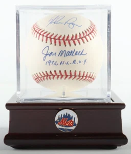 Nolan Ryan & Jon Matlack Signed OML Baseball IN CASE Inscribed "1972 NL ROY" PSA - Picture 1 of 3
