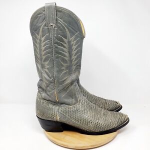 Nocona Boots Mens 9.5 D Grey Leather Snakeskin Western Cowboy Distressed