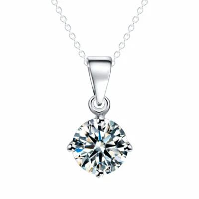 Sterling Argento Diamante 4 Piedini Solitario Trasparente 7mm Ciondolo Belcher - Immagine 1 di 4