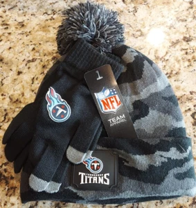 NWT Mens Tennessee Titans Knit Hat and Glove Set Gray Camo OSFM D4 - Picture 1 of 2