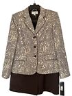 Le Suit Brown Satin Skirt Metallic Blazer Mother of Bride Business 14-NWT $200