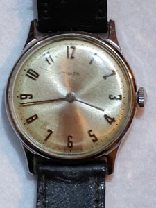 Vtg Timex Men’s Mechanical Watch Deluxe Calf Leather Strap-#10302460-NOT Working - Picture 1 of 10