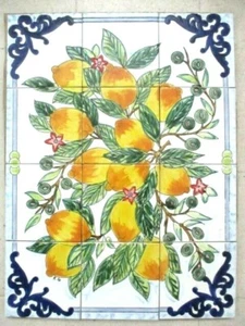 Ceramic tile art Mosaic mural Lemons lemon tree BACKSPLASH 24" x 18" 18" x 24" - Picture 1 of 10