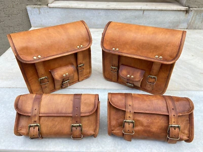  VMotorcycle Saddle Pannier Bag Combo de 4 Bolsas Cuero Sillín Alforja Bicicleta Pouc Foto 1 de 4