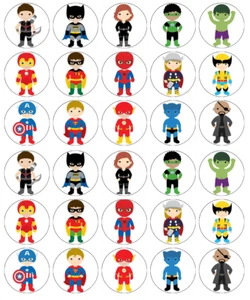 Marvel Superheros x 30 Cupcake Toppers Edible Wafer Paper Fairy Cake Toppers - Picture 1 of 3