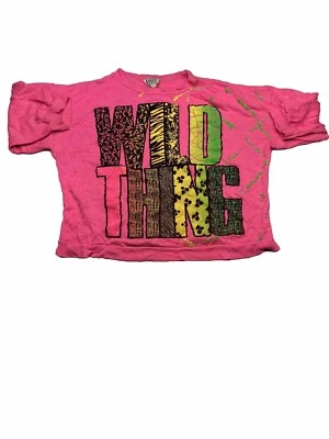 Puff Paint Vintage 80s Wild Thing Cropped T-Shirt Hot Pink Hip Hop - Image 1 of 4