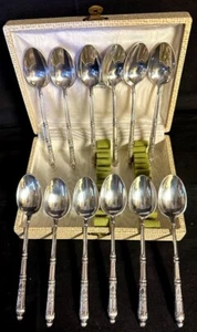 Vintage Set of 12 Russian Silver-Plated Tea Coffee Spoons with Original Box 20th - Picture 1 of 6