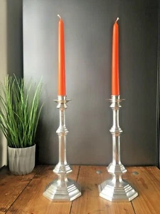 LARGE PAIR OF VINTAGE LOUIS XVI STYLE ALMAZAN PLATED CANDLE HOLDERS CANDLESTICKS - Picture 1 of 12