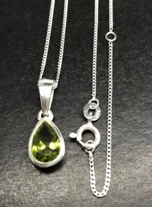 peridot pendant pear solid Sterling Silver, 9 x 6mm natural stone. Gift box. - Picture 1 of 12