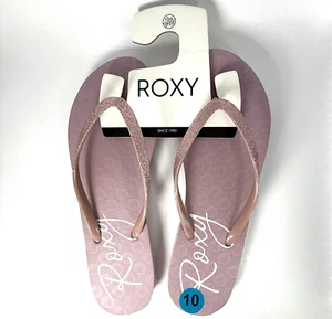 Roxy Lumina Lite V Sparkly Flip Flops Thong Women's Size 10 Sparkly Pink Mauve - Picture 1 of 5