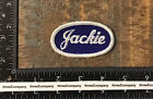 Vintage JACKIE Name Tag Work Shirt Uniform Sew-On Patch Oval Blue/White Twill