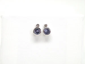 14k White Gold, Genuine Round cut Tanzanite, Diamond Stud earring - Picture 1 of 5