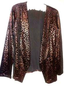 Fab Klass Black & Pewter Velvet & Glitter Animal Print Open Front Jacket Size 14 - Picture 1 of 12