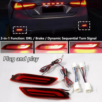 Par de luces de freno reflectoras de parachoques trasero LED DRL para Toyota Camry 2018-2021 Foto 1 de 4