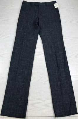 John Varvatos 正装裤子男式 30x36 蓝色无边羊毛丝绸亚麻混纺新品 — 第 1/4 张图片