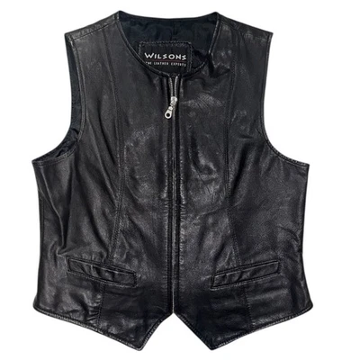 Chaleco de moto Wilson’s 100 % cuero negro con cremallera para mujer ~ talla M Foto 1 de 4