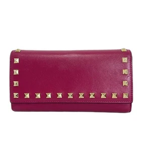 Auth VALENTINOGARAVANI Rockstud - Bordeaux Gold Leather Hardware Long Wallet - Picture 1 of 5