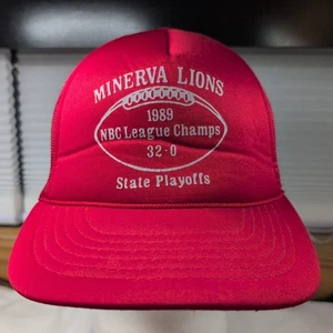 Vintage 1989 Minerva High School Lions NBC rote Truckermütze - Bild 1 von 10