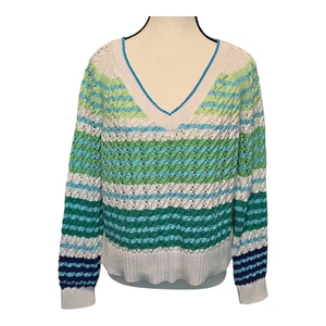 Talbots Womens Striped 100% Cotton Sweater Size Large Beachy Coastal Preppy - Picture 1 of 12