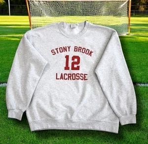 VTG STONY BROOK UNIVERSITY LACROSSE LARGE SEAWOLVES GRAY CREW NECK SWEAT SHIRT - Picture 1 of 13