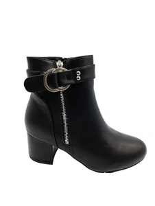 essex glam women block heeled boots black synthetic leather buckle detail size 4 - Picture 1 of 24