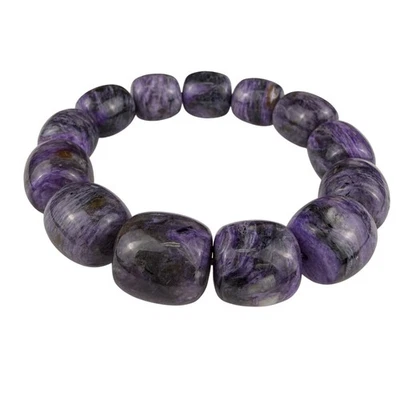Charoite Purple Natural Stone Womens Bracelet Strung Polished Smooth Beads - Image 1 of 3