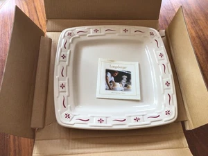 Longaberger pottery 11” Woven Traditions Soft Square Dinner Plate RED NEW in box - Picture 1 of 3