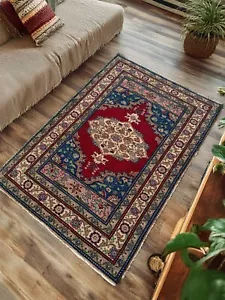 Vintage Hand Knotted Oriental Turkish Rug, Oushak Wool Carpet, Boho Home Decor - Picture 1 of 11