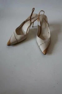 WOMENS SERGIO ROSSI TAN BONE LEATHER SLINGBACK PUMPS 38 US/8 * - Picture 1 of 9
