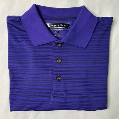 Pebble Beach Shirt Purple Stripe Short Sleeve Performance Golf Polo Men's Size M - Image 1 of 4