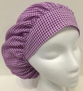 Purple Gingham Scrub Cap Medical Bouffant Medium Surgery Hat Chef Dental - Picture 1 of 4