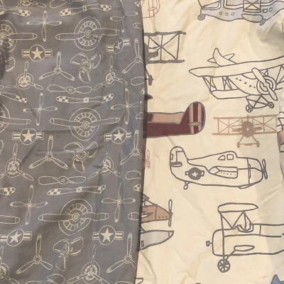 婴儿床床单 Aero Airplanes Lolli 活灰色奶油色,勃艮第 2 件套棉 — 第 1/4 张图片