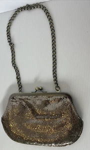 Express Clutch Gold Metallic Evening Bag Kiss Lock And Strap - Picture 1 of 4