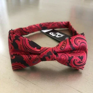 Black Red Boy Straight Cut PAISLEY PATTERN Pre-tied Bow tie Kids Wedding Party - Picture 1 of 3