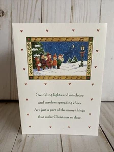 Vintage Christmas Card Lights Mistletoe Carolers Your Heart Be Filled Goodness - Picture 1 of 7