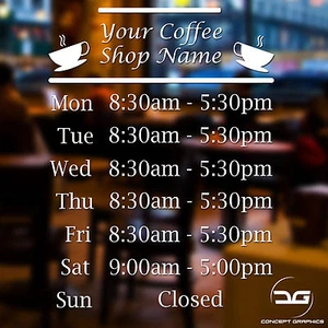 Coffee Shop Cafe Personalised Opening Hours Window Sign Vinyl Decal Sticker - Picture 1 of 4