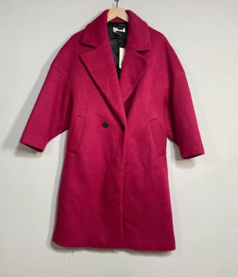 Abrigo Mango Mujer XS Magenta Maxi Coctel Bolsillos Gran Tamaño Minimalista Clásico NUEVO Foto 1 de 4