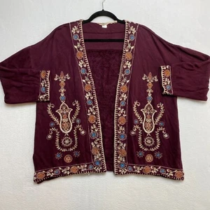 Soft Surroundings Open Cardigan Women's L Red Embroidered Top Sweater - Picture 1 of 12