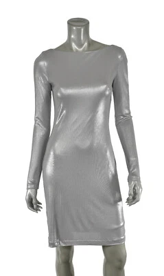 Ralph Lauren Black Label Metallic Silver Fitted Dress New $898 - Image 1 of 3